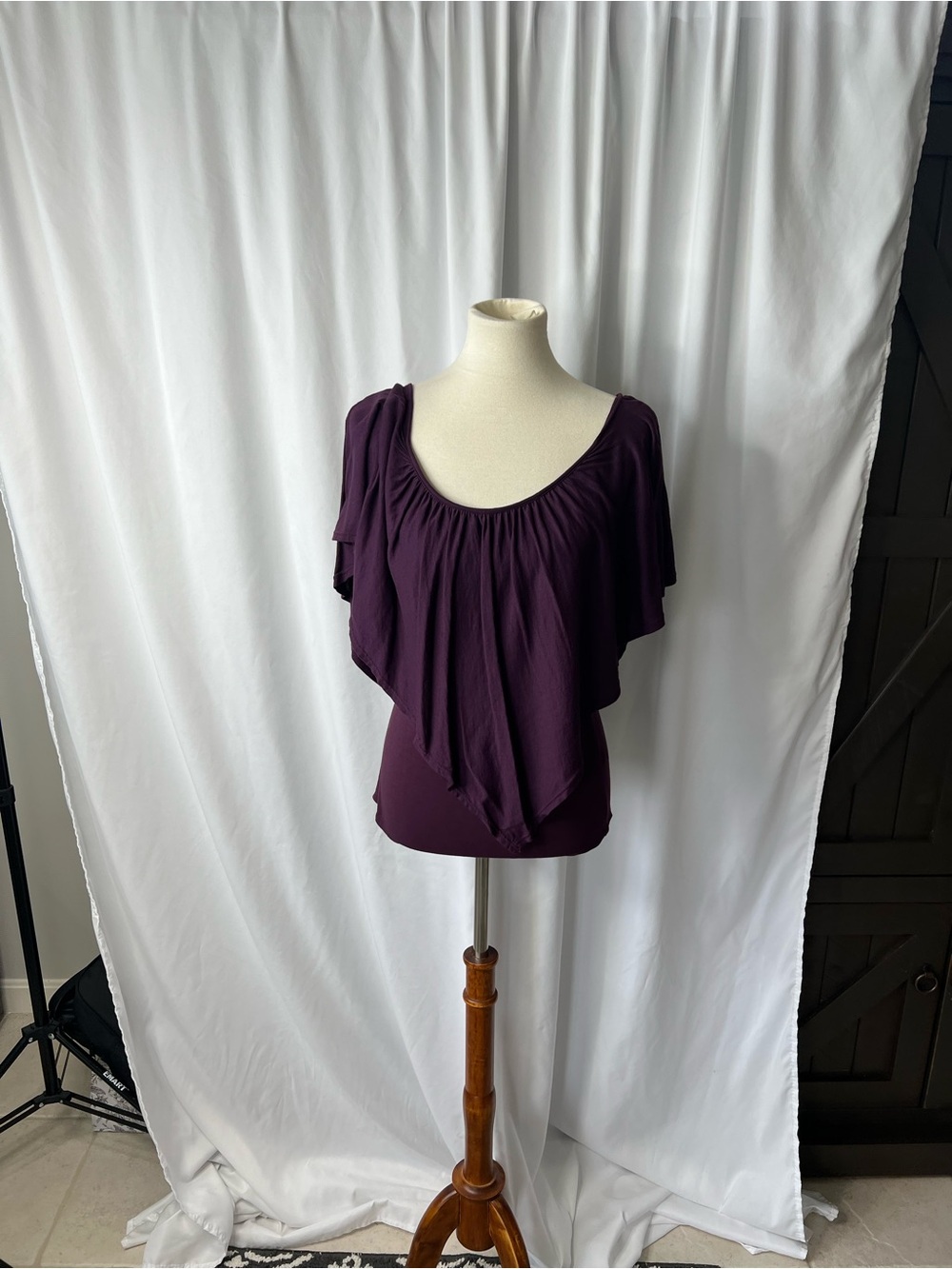 Chelsea Sky Plum Flutter Sleeve Layered Blouse